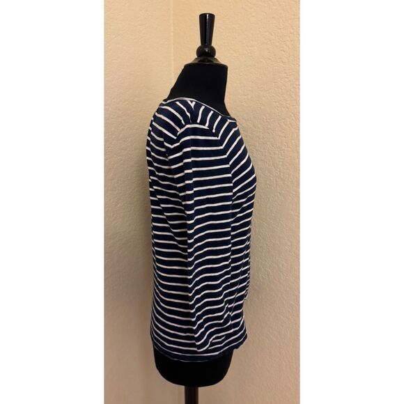 St. John's Bay Nautical Navy/ White Stripe with Tie 3/4 Sleeves Top- Sz M - Picture 3 of 8